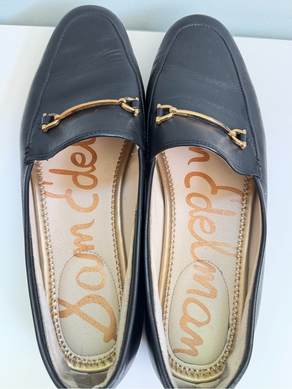 Sam Edelman Womens 9 Black Leather Gold Horsebit Loafers Slip On Shoes Classic - Picture 7 of 12
